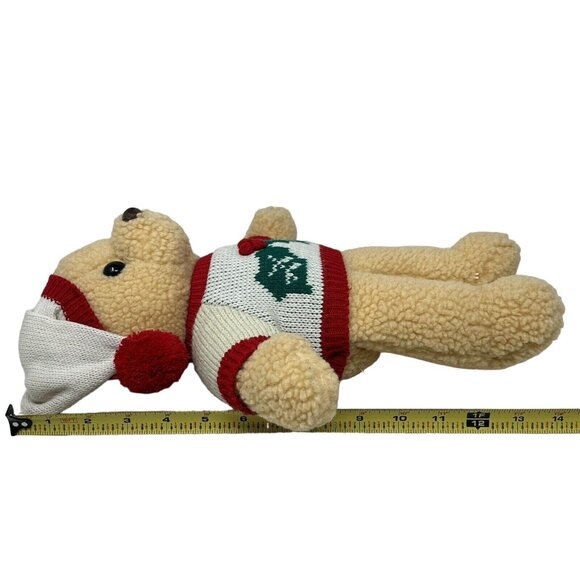 TB Trading Christmas Bear Plush Curly Fur Holly Berry Sweater Beige 14 Inch - Picture 11 of 11